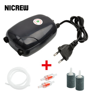 NICREW Aquarium Air Pump Fish Tank Mini Compressor Single Double Outlet with Check Valve Tube Aquatic Accessories 220V 3W 5W